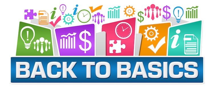 Back to Basics written out in big white letters with lots of images of applications above the words.