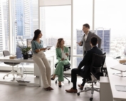 Group of workers having a meeting in an office.